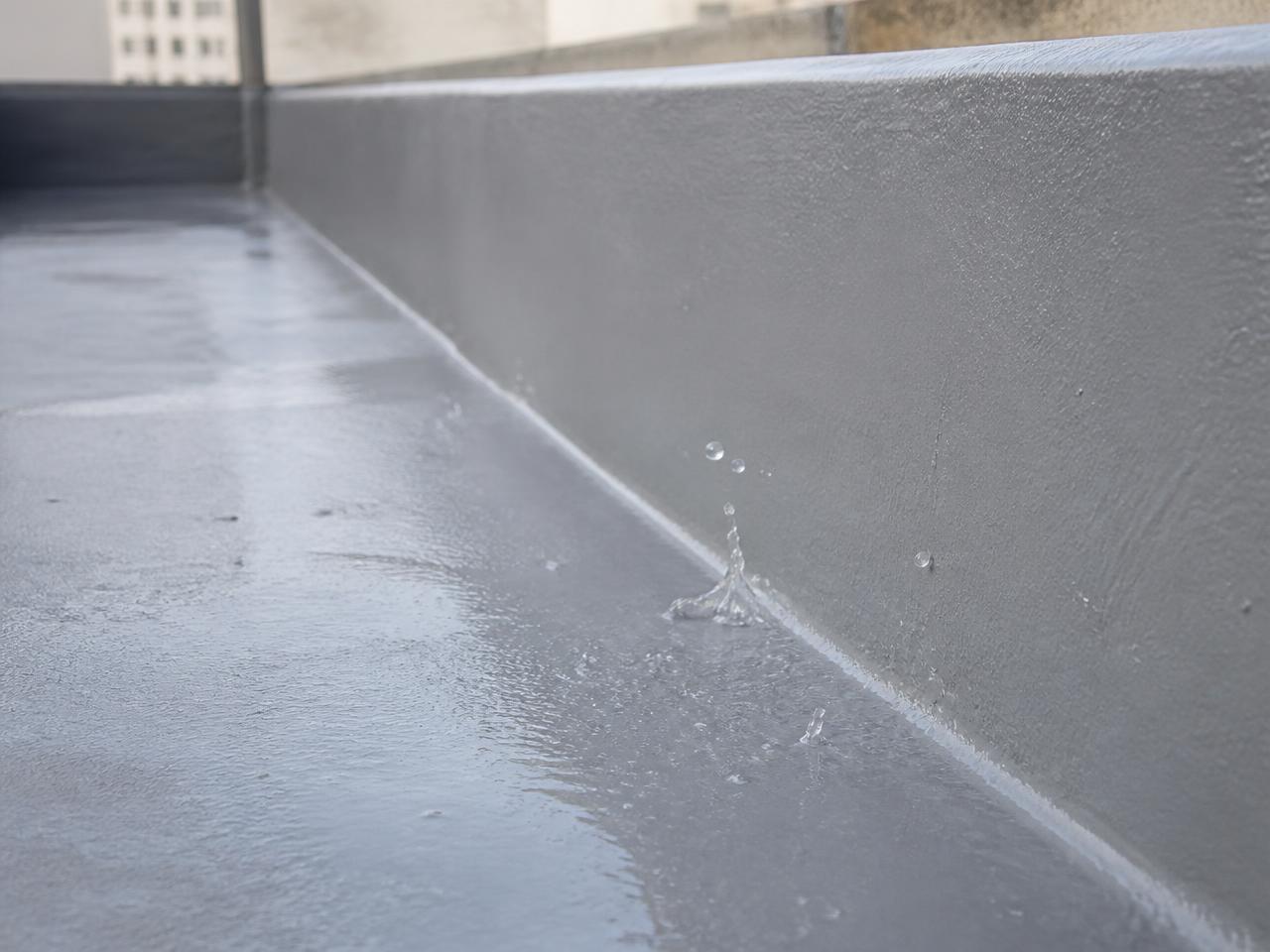 Waterproofing coating extended up the parapet wall into the splash-water zone of a flat roof